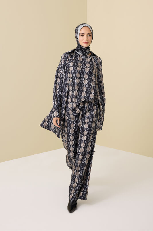 Girdap Siyah-Gri Tivil İpek Pantolon Pijama - 3