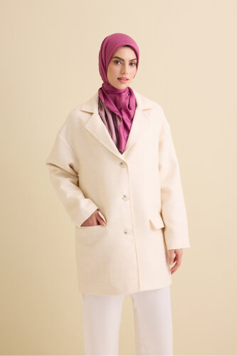 Glittery Ecru Long Jacket - Imannoor