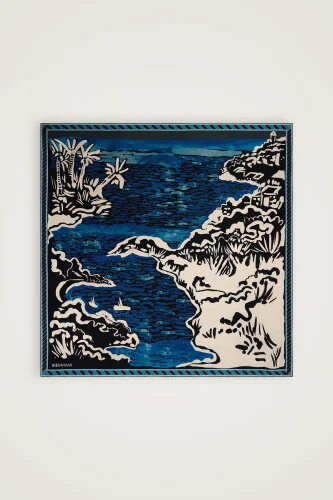 Göl Kenarı Kahverengi-Petrol Çift Taraflı Tivil İpek Eşarp 90x90 - Imannoor (2)