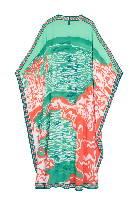 Göl Kenarı Yeşil İpek Kaftan - 4