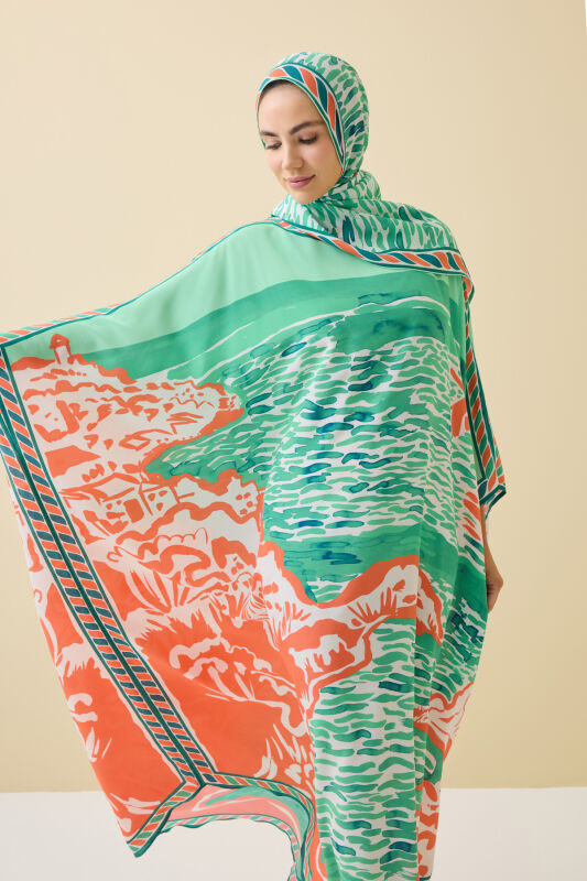 Göl Kenarı Yeşil İpek Kaftan - 3