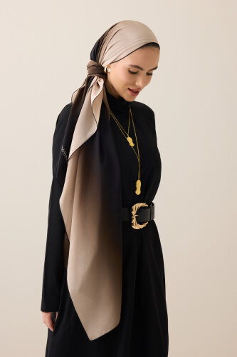 Gradient Black-Beige Crepe Silk Shawl - 3