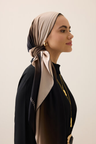 Gradient Black-Beige Crepe Silk Shawl 