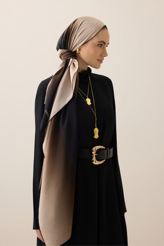 Gradient Black-Beige Crepe Silk Shawl - 5