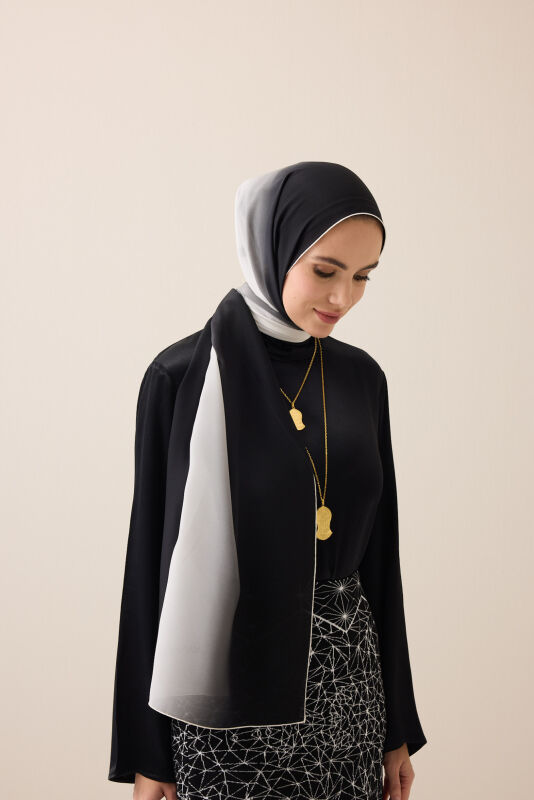 Gradient Black-White Crepe Silk Shawl - 3