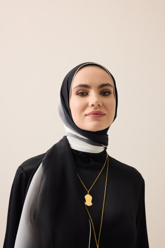 Gradient Black-White Crepe Silk Shawl - 5