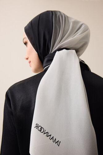 Gradient Black-White Crepe Silk Shawl 
