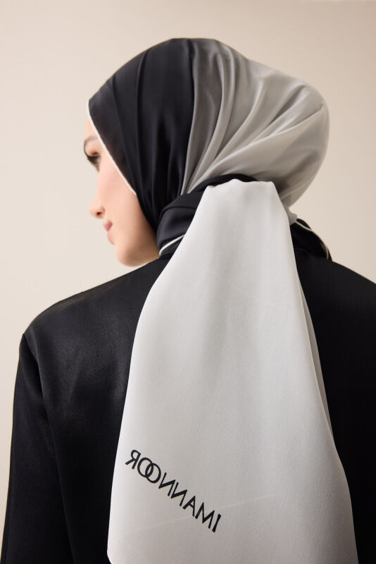 Gradient Black-White Crepe Silk Shawl - 1