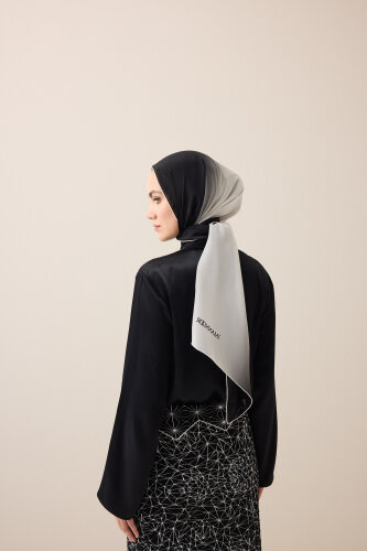 Gradient Black-White Crepe Silk Shawl - 6