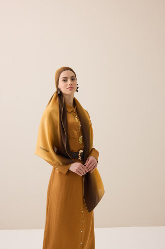 Gradient Brown-Copper Crepe Silk Shawl - 6