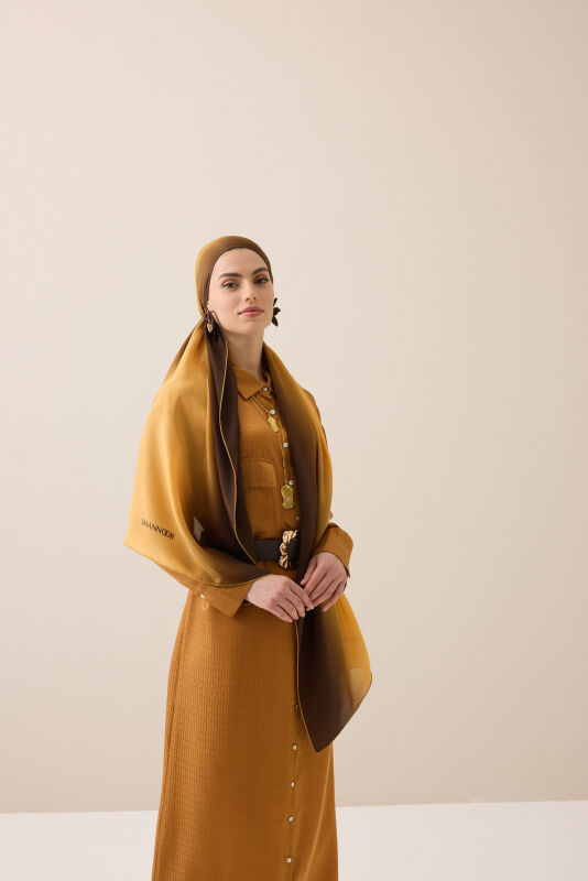 Gradient Brown-Copper Crepe Silk Shawl - 6