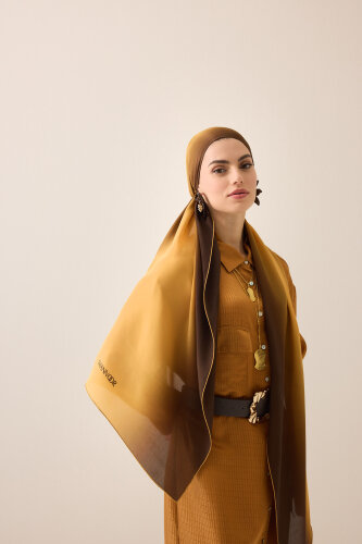 Gradient Brown-Copper Crepe Silk Shawl - 1