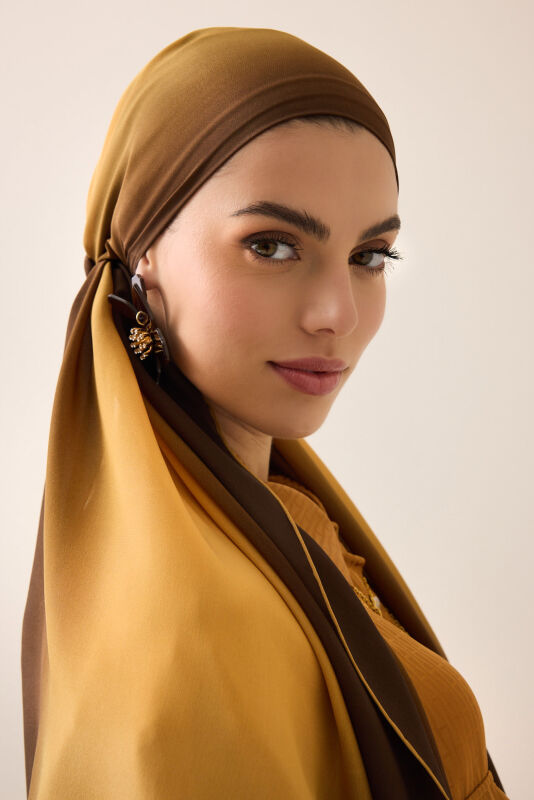 Gradient Brown-Copper Crepe Silk Shawl - 5