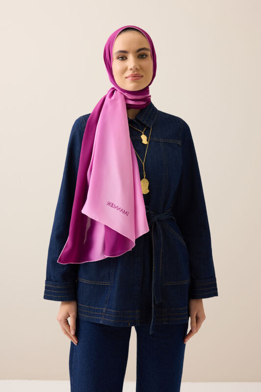 Gradient Fuchsia-Pink Crepe Silk Shawl - 5