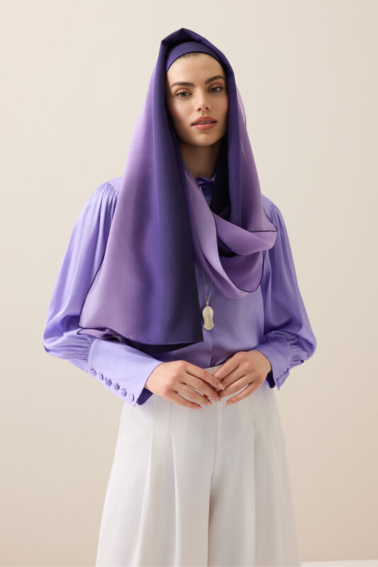 Gradient Purple Crepe Silk Shawl - 3