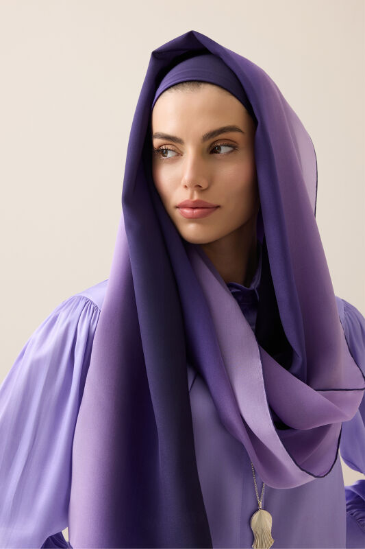 Gradient Purple Crepe Silk Shawl - 5