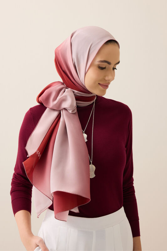 Gradient Red-Powder Crepe Silk Shawl - 1