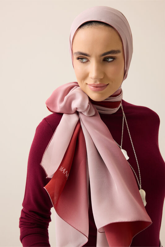 Gradient Red-Powder Crepe Silk Shawl - 5