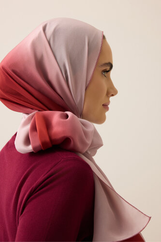 Gradient Red-Powder Crepe Silk Shawl - 3