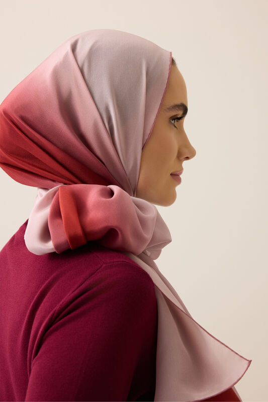 Gradient Red-Powder Crepe Silk Shawl - 3