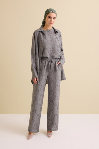 Gray Linen Jacquard Trousers - 3