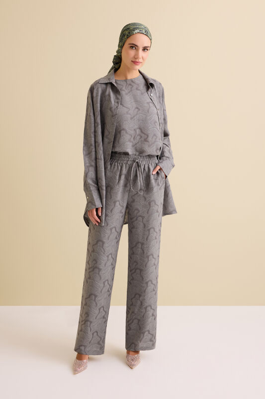 Gray Linen Jacquard Trousers - 3
