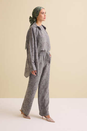 Gray Linen Jacquard Trousers - 7