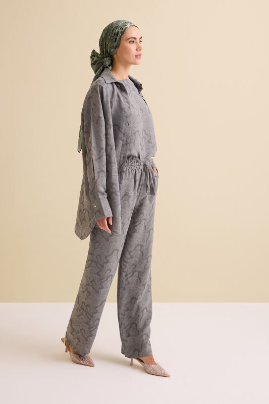 Gray Linen Jacquard Trousers - 7
