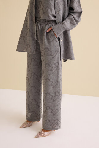 Gray Linen Jacquard Trousers - 5