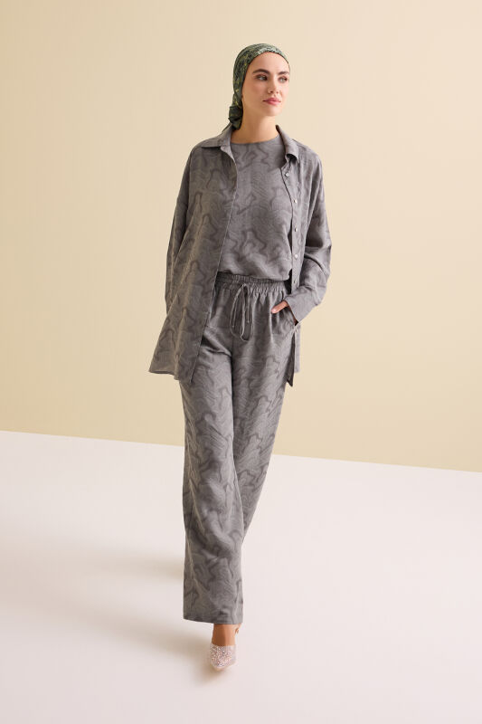 Gray Linen Jacquard Trousers - 1