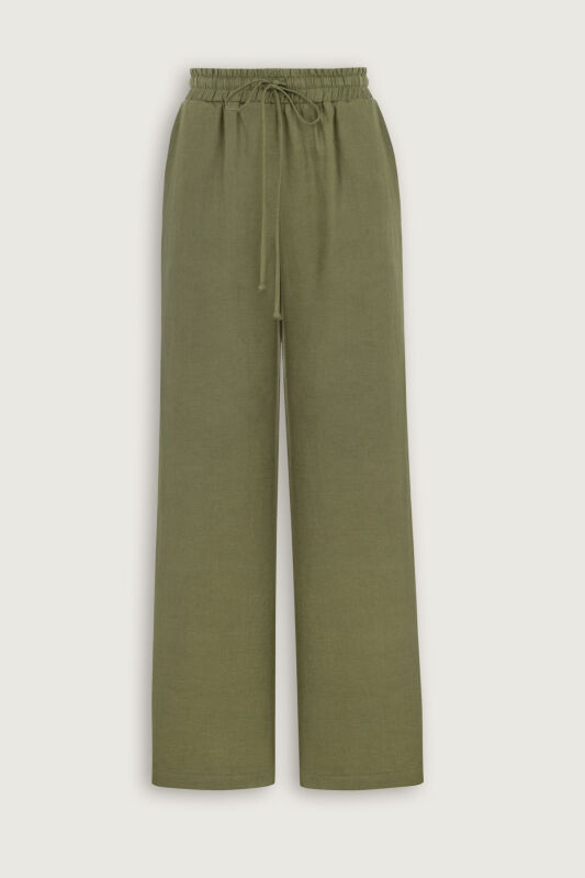 Green Linen Trousers with Pockets - 1