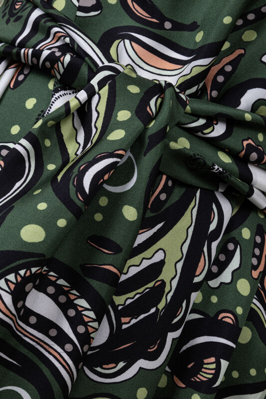 Green Silk Dress with Cashmere Pattern - 2