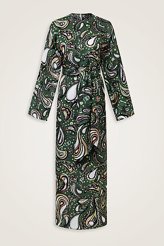 Green Silk Dress with Cashmere Pattern - 1