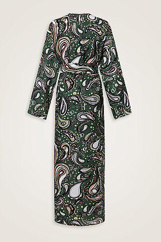 Green Silk Dress with Cashmere Pattern - 3