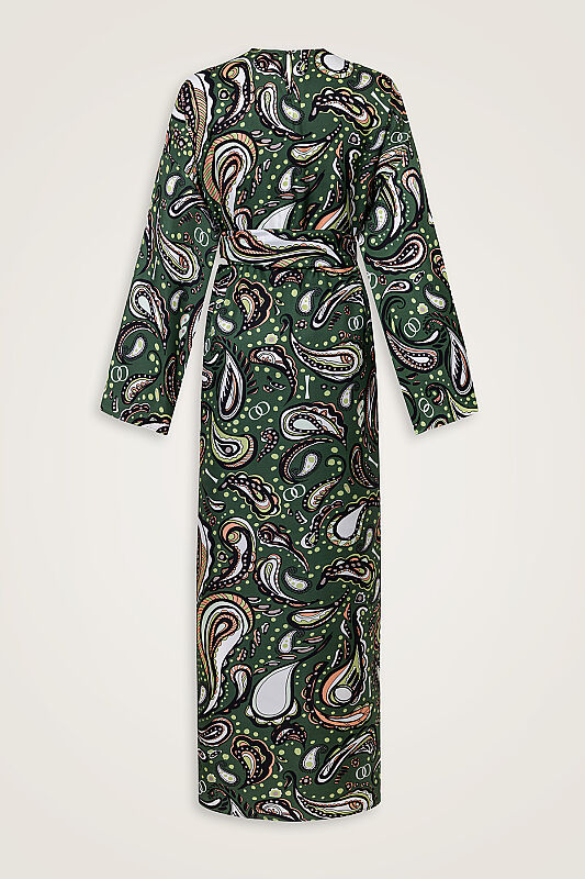 Green Silk Dress with Cashmere Pattern - 3