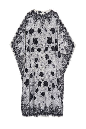 Gül Dantel Beyaz Krep İpek Kaftan - 2