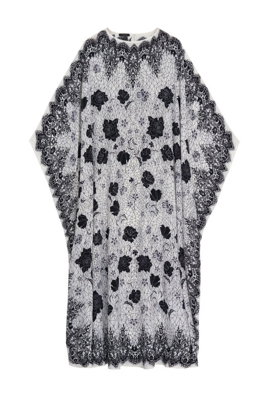 Gül Dantel Beyaz Krep İpek Kaftan - 2