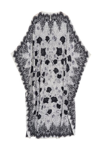 Gül Dantel Beyaz Krep İpek Kaftan - 4