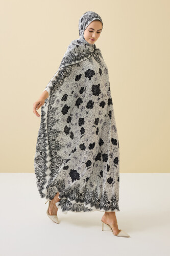 Gül Dantel Beyaz Krep İpek Kaftan - 5