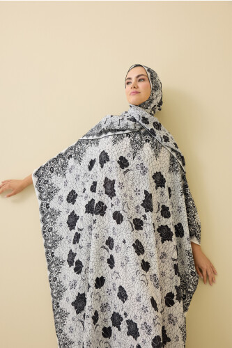Gül Dantel Beyaz Krep İpek Kaftan - 3