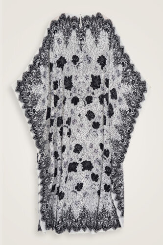 Gül Dantel Beyaz Krep İpek Kaftan - Imannoor (4)