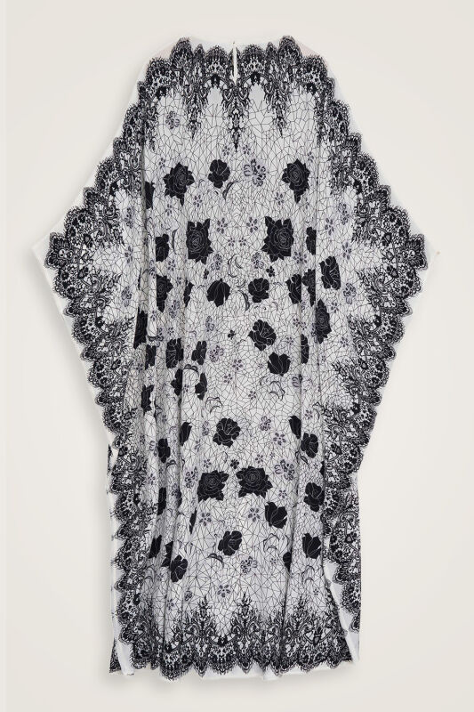 Gül Dantel Beyaz Krep İpek Kaftan - 4