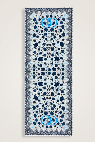  Gül Dantel Mavi Krep İpek Elbise Şalı - Imannoor (2)