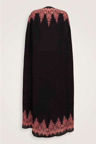 Gül Dantel Nar Çiçeği İpek Abaya - 4