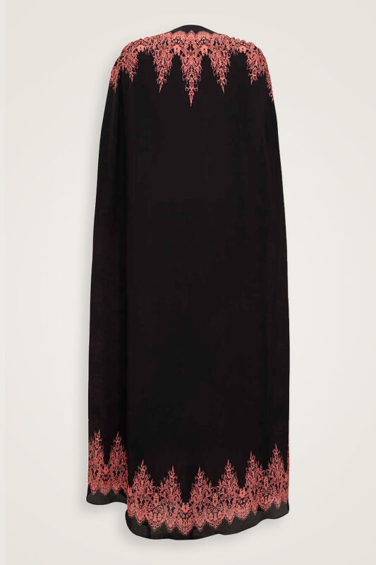 Gül Dantel Nar Çiçeği İpek Abaya - 4