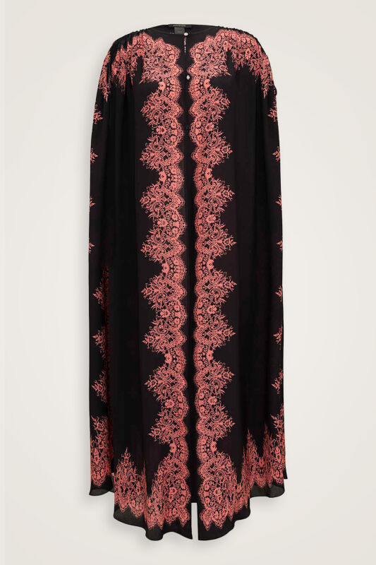 Gül Dantel Nar Çiçeği İpek Abaya - 2