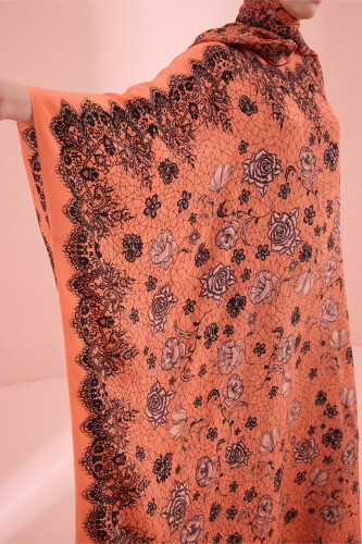 Gül Dantel Somon Krep İpek Kaftan - 3