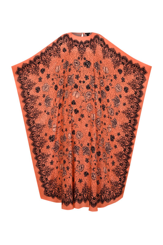 Gül Dantel Somon Krep İpek Kaftan - 2