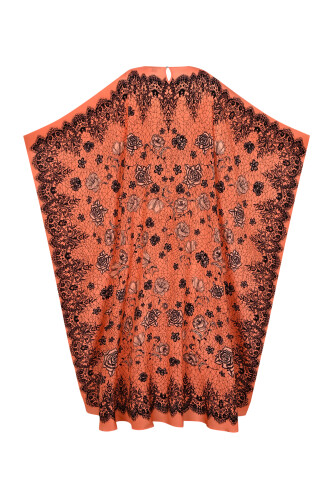 Gül Dantel Somon Krep İpek Kaftan - 4