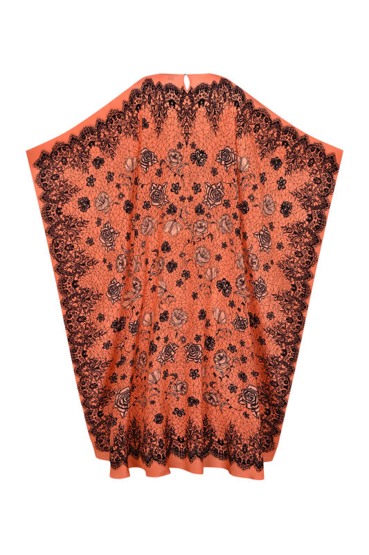 Gül Dantel Somon Krep İpek Kaftan - 4